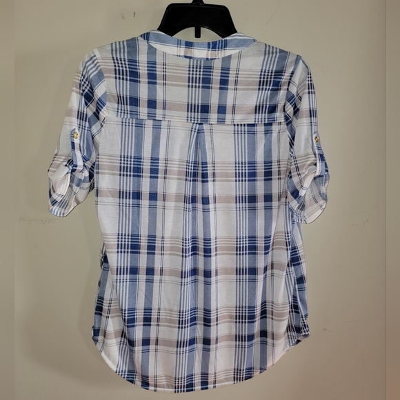 Always Indigo size small Blue Plaid Women's Top - Picture 2 of 8